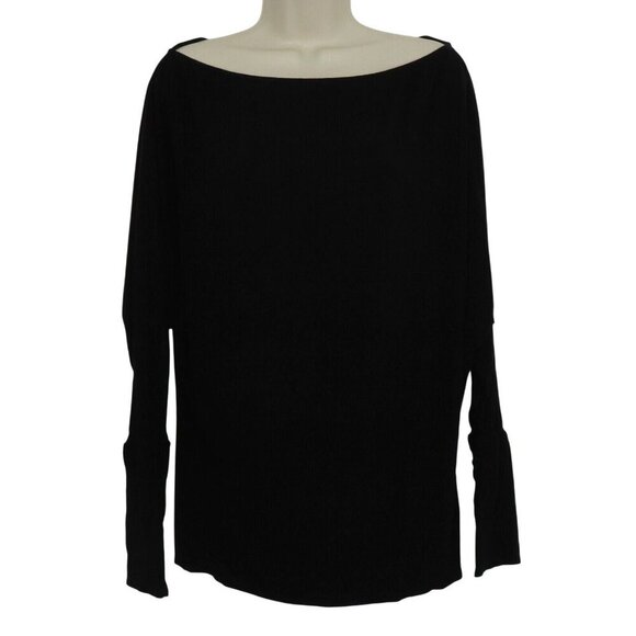 Free People Beach Womens Small Solid Black Wide Boat Neck Pullover Shirt Top - Picture 1 of 8